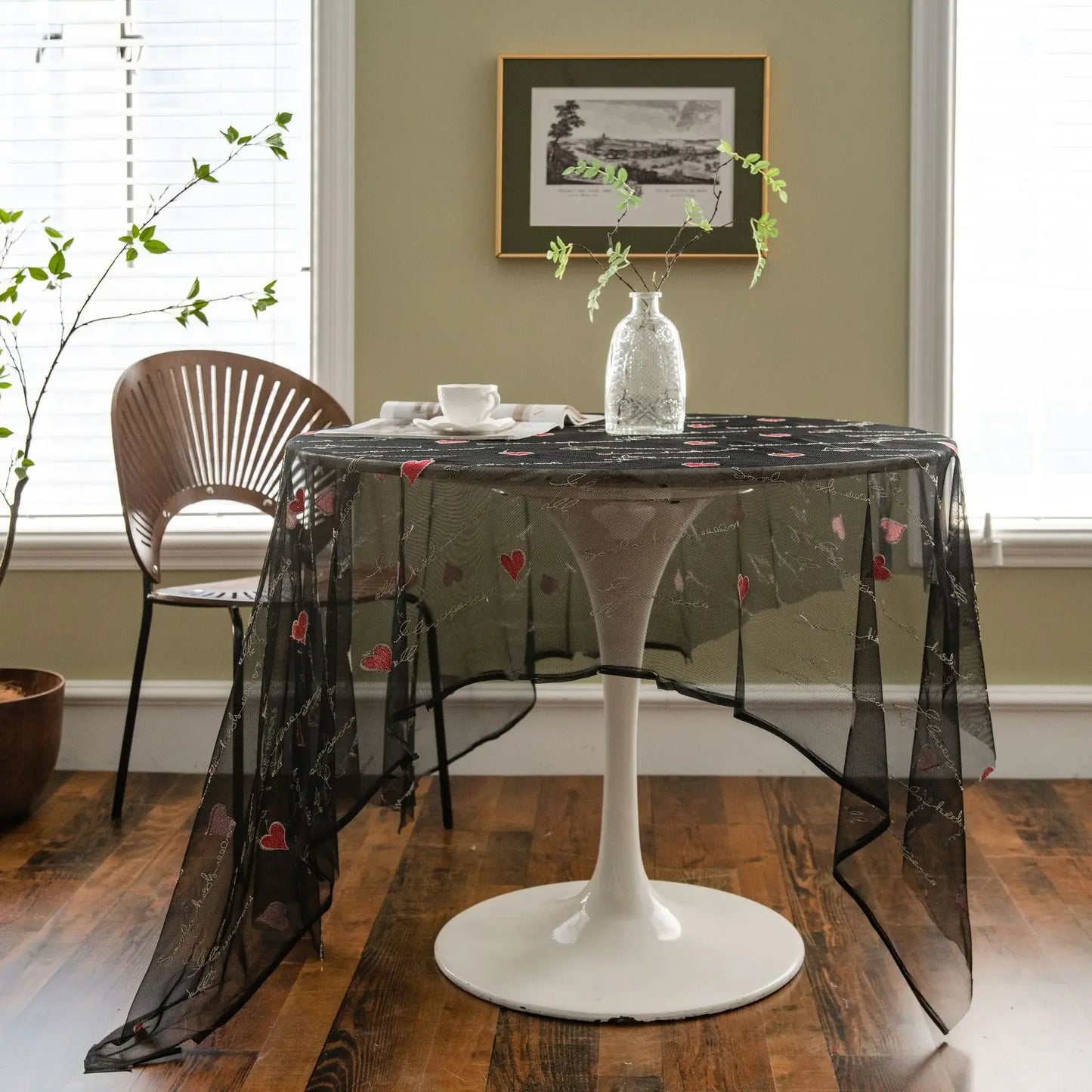 Élégante nappe de noël amour rouge