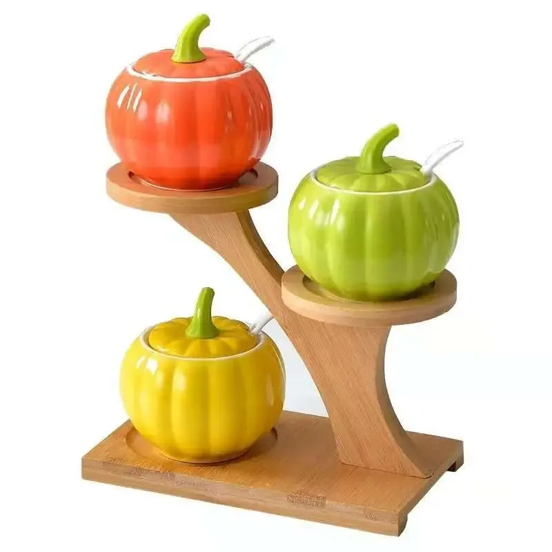 les 3 citrouilles avec cuillères présentoir arbre
