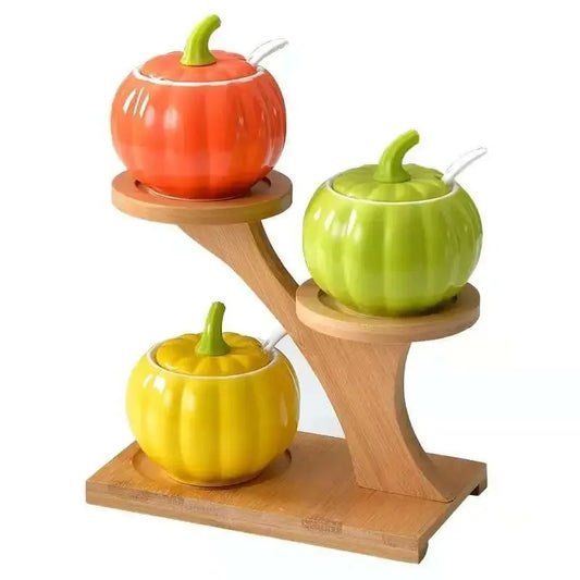 les 3 citrouilles avec cuillères présentoir arbre