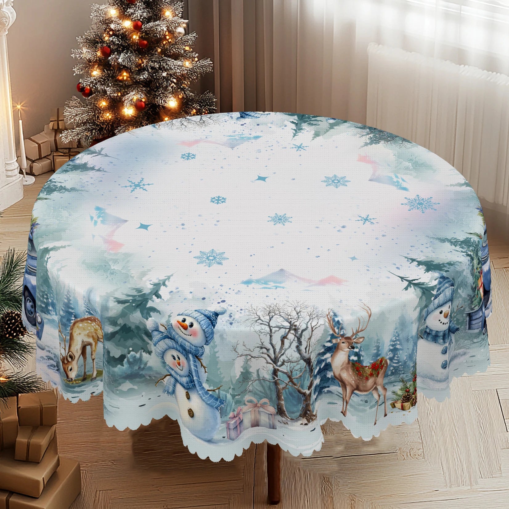 Nappe de Noël bleue bonhomme de neige