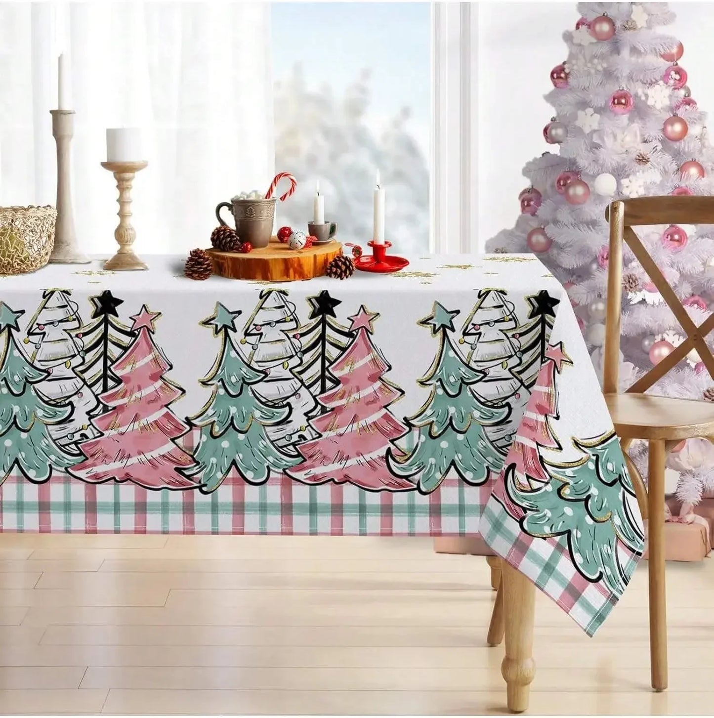 Nappe de Noël sapin rouges verts