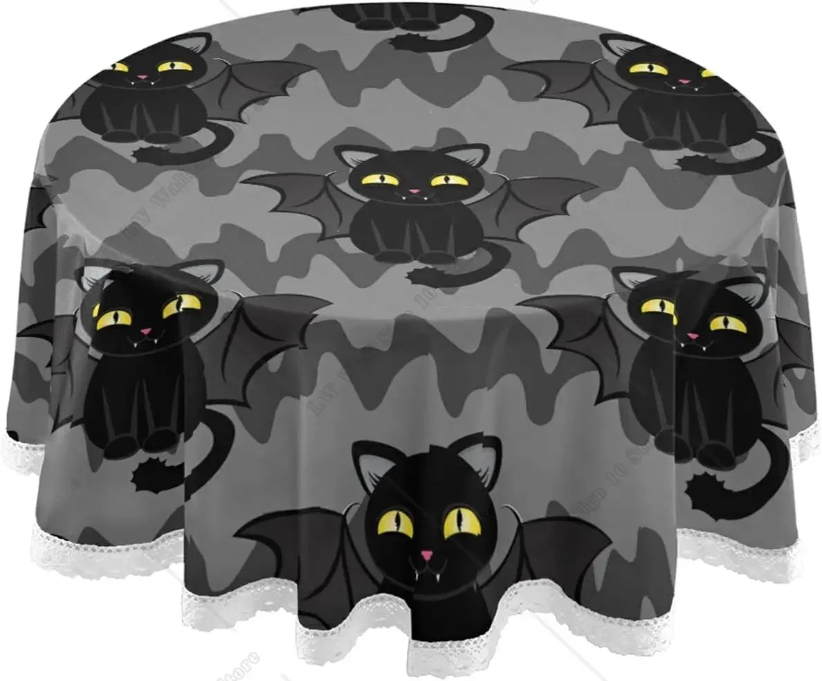 Nappe ronde Hallowwen chat noir