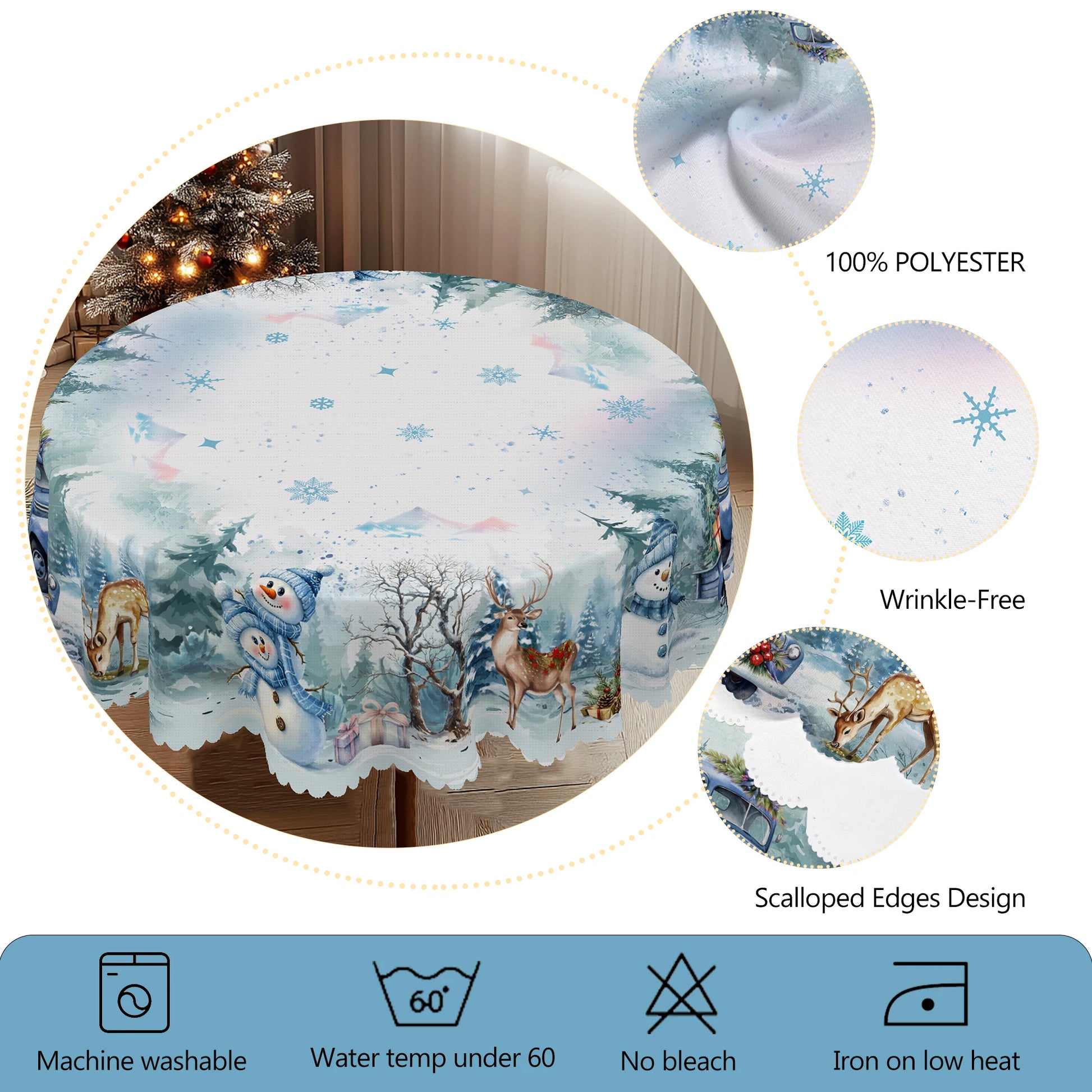 Nappe de Noël bleue flocons