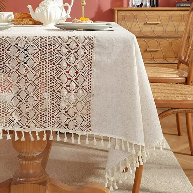 Nappe rustique centre dentelle vintage