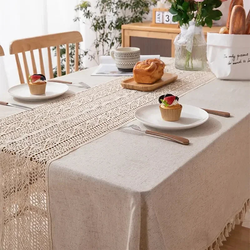 Nappe rustique centre en dentelle