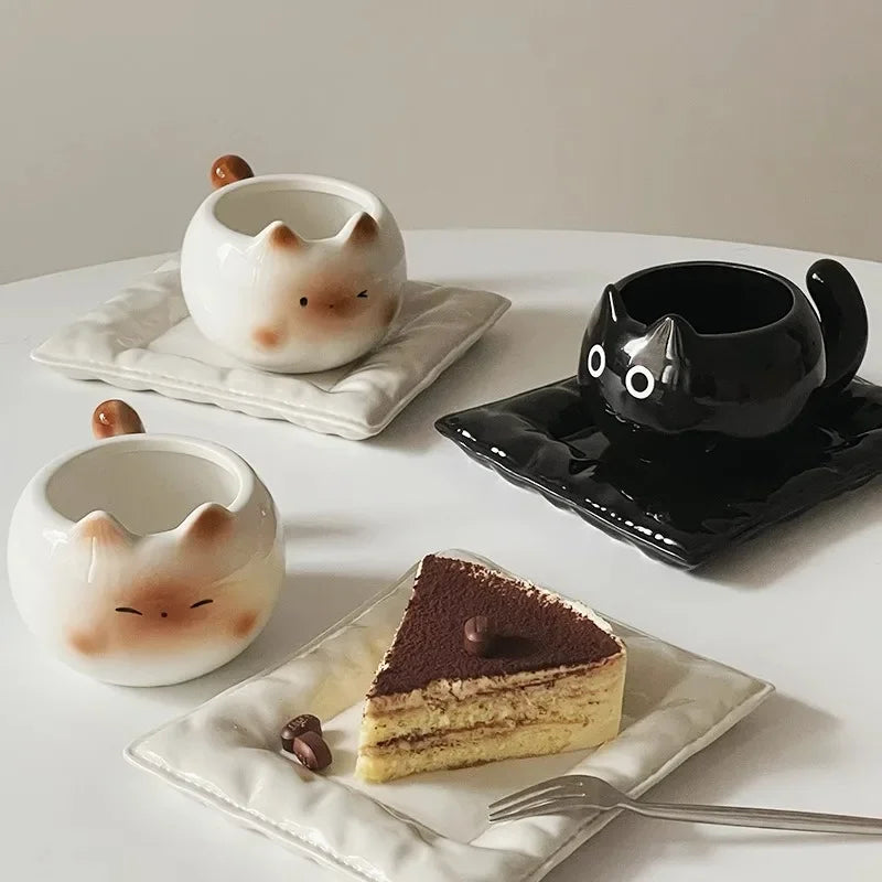 Tasse en forme de chat mignon blanc ou noir
