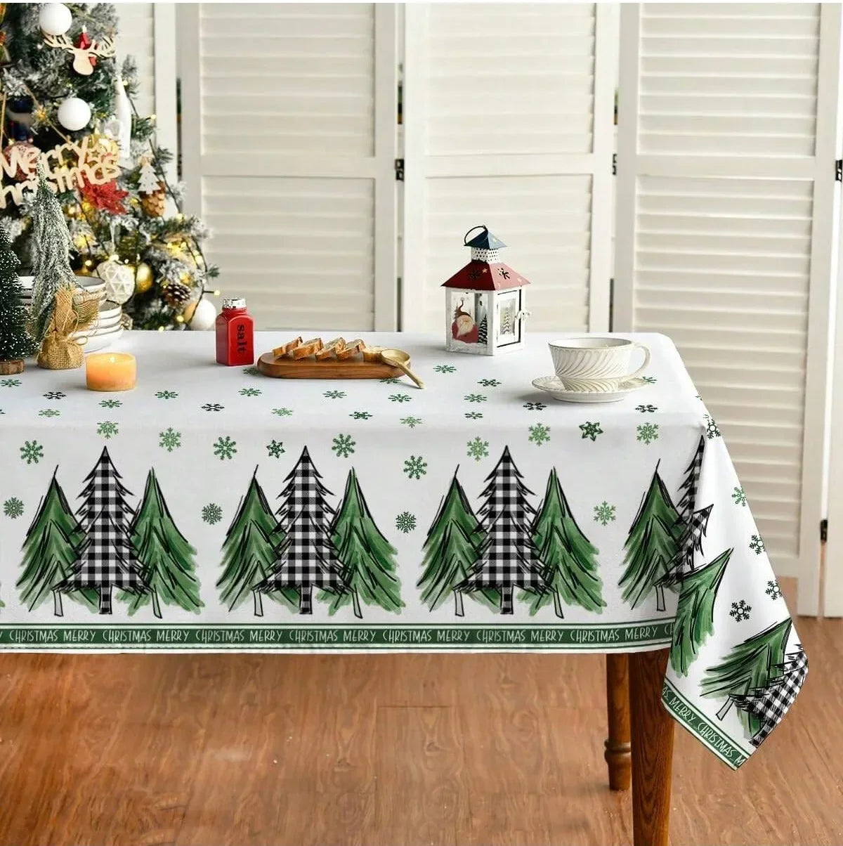 Nappe de Noël blanche sapins