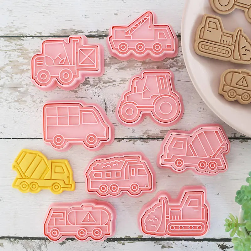 8 timbres à biscuit camion d'ingénierie famille
