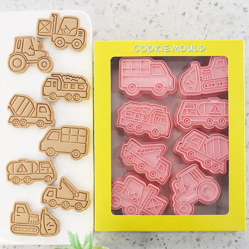 8 timbres à biscuits camion d'ingénierie bel ensemble