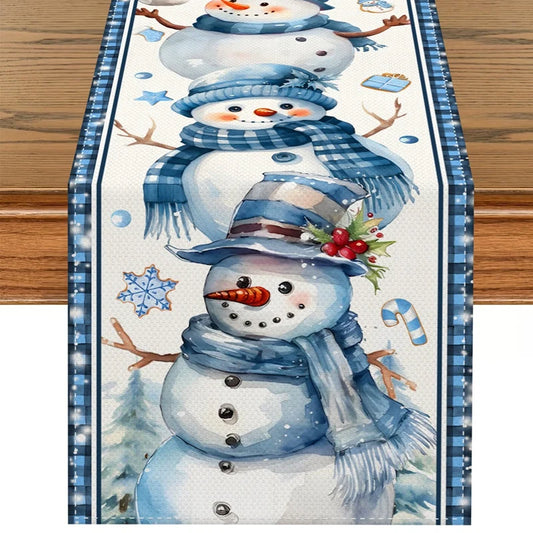 Chemin de table Bonhomme de Neige lin
