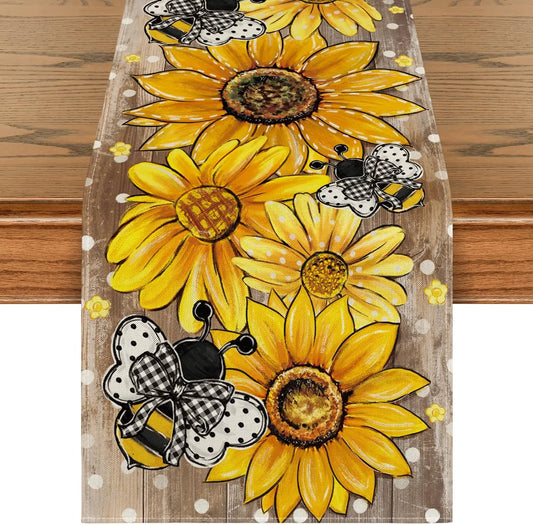 Chemin de table Tournesol grain de bois
