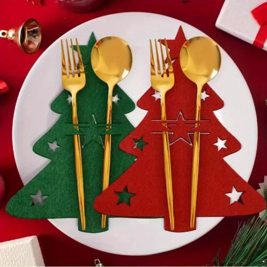 Sac à couteaux et fourchettes de Noël vert et rouge