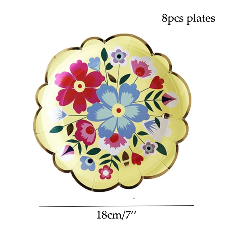 vaisselles à fleurs | Jetable Fleurie 4 Couleurs