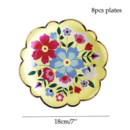 vaisselles à fleurs | Jetable Fleurie 4 Couleurs