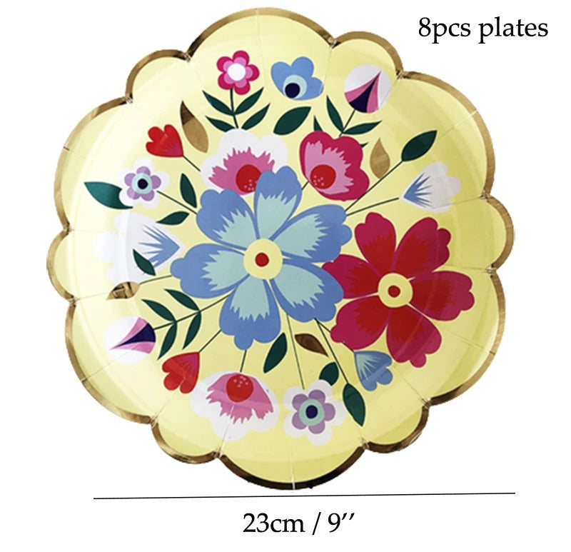 vaisselles à fleurs | Jetable Fleurie 4 Couleurs
