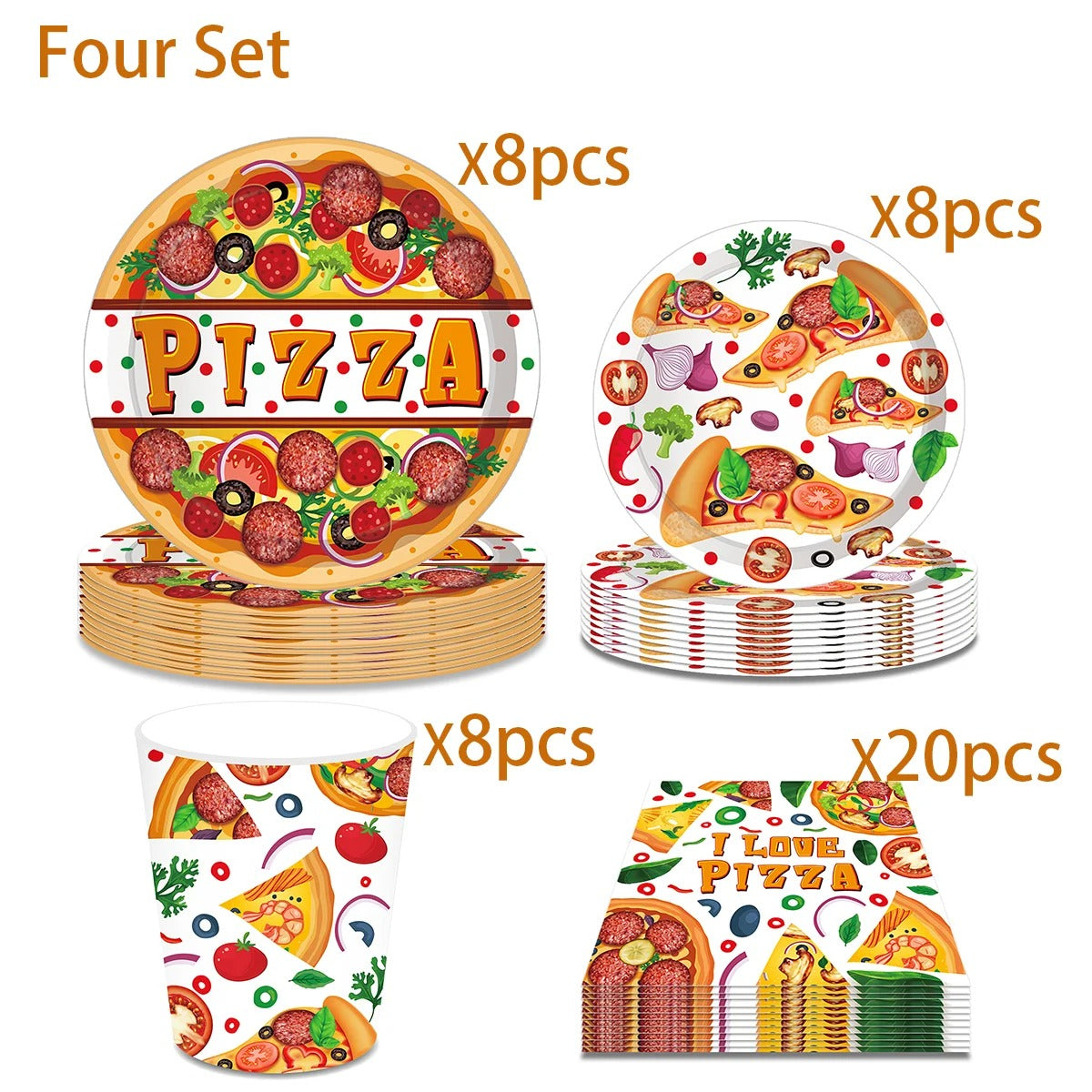 Vaisselle jetable pizza | Kit complet 8 invités