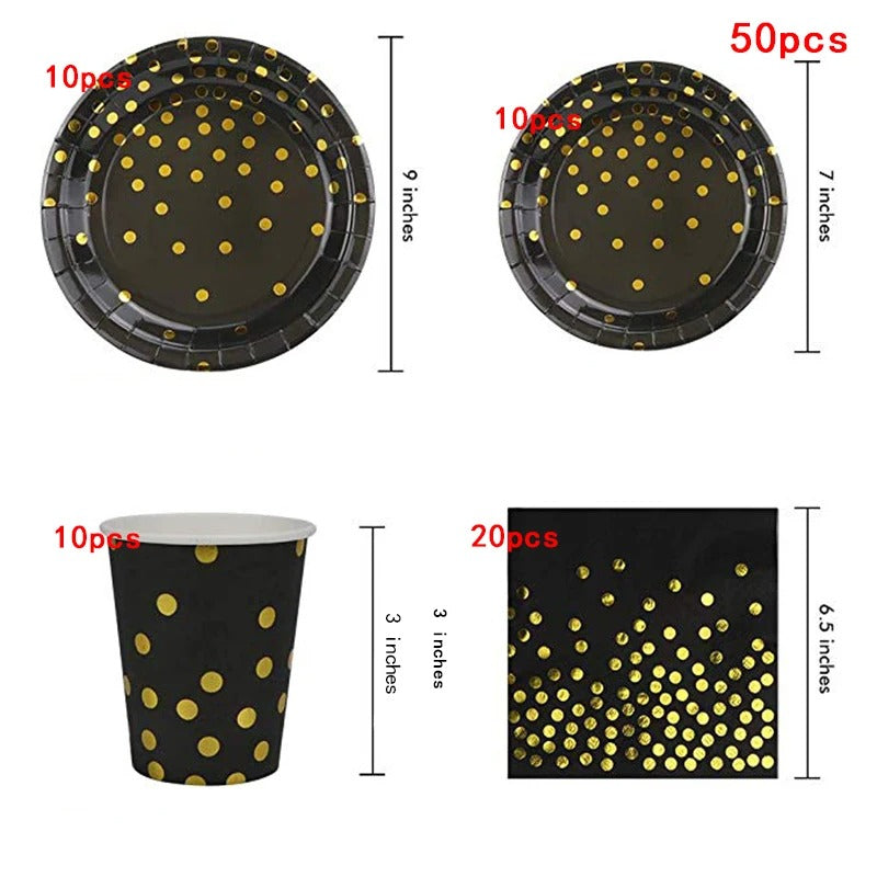 Vaisselles jetables noirs | Elegance Or