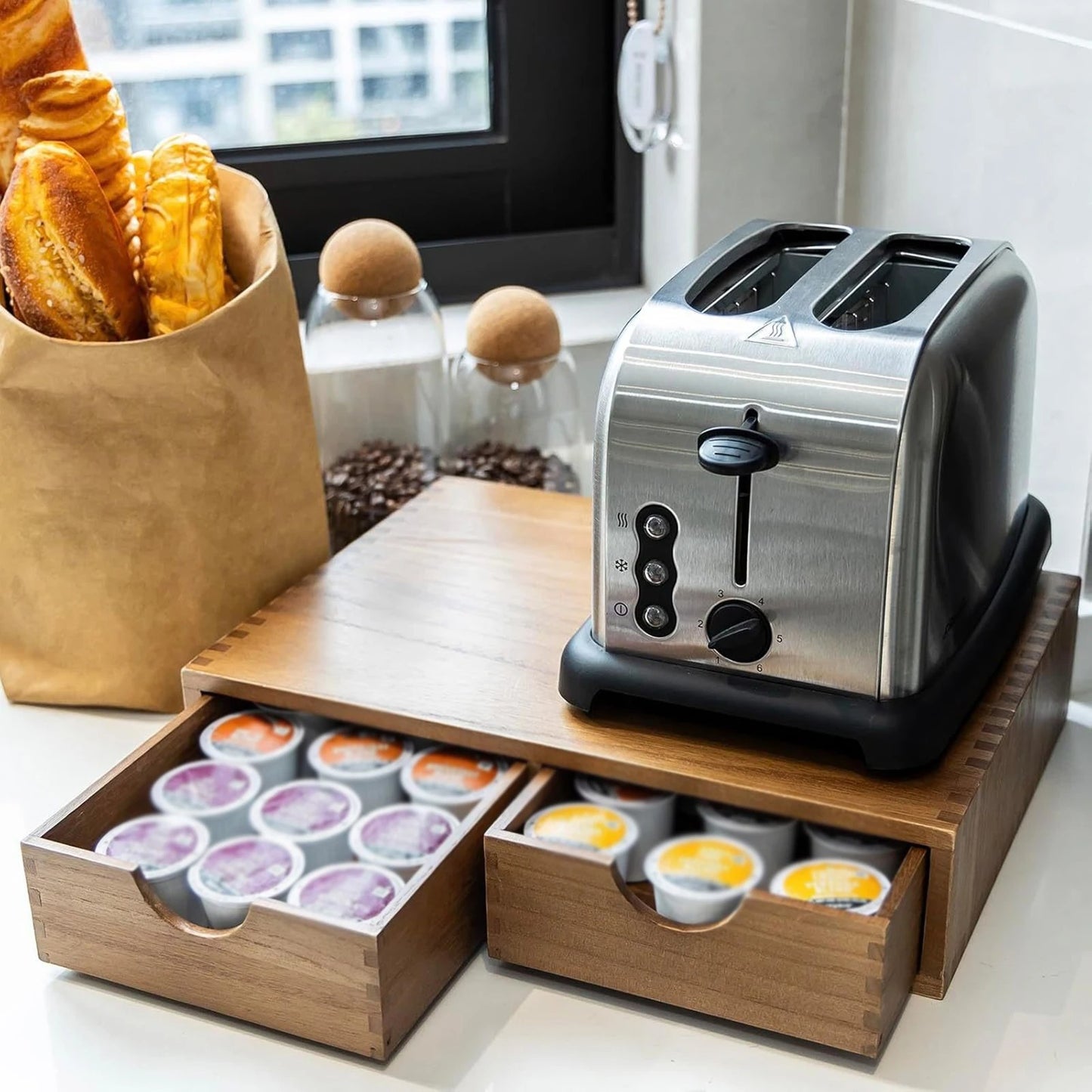 Boite à Café en Bois | Rangement Capsules et Support