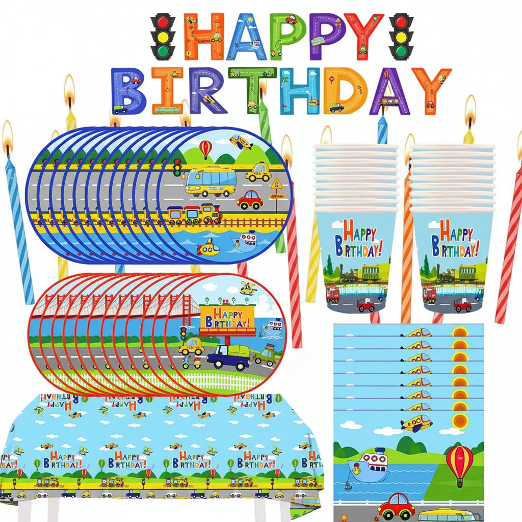 Vaisselles thème transport | Anniversaire Jetable Complet