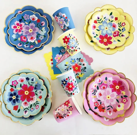 vaisselles à fleurs | Jetable Fleurie 4 Couleurs