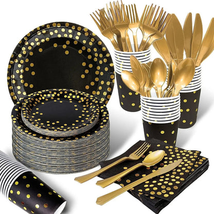 Vaisselles jetables noirs | Elegance Or