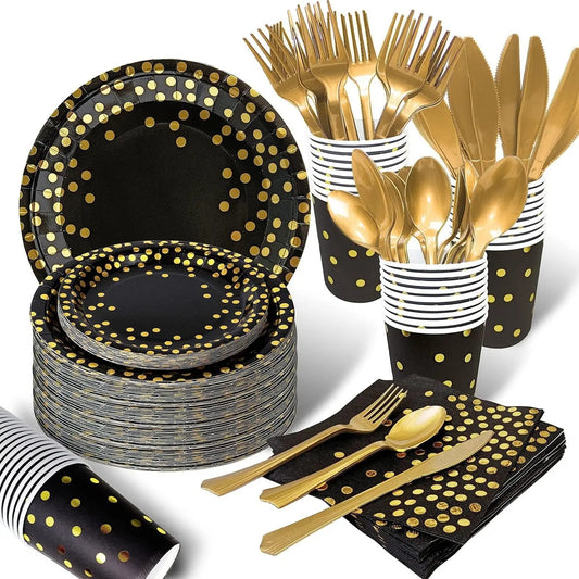 Vaisselles jetables noirs | Elegance Or