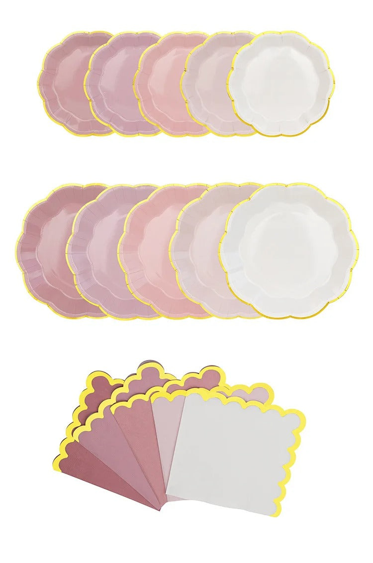 Assiettes et napkins jetable | Bords Dorés