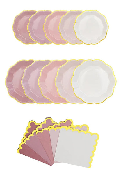 Assiettes et napkins jetable | Bords Dorés