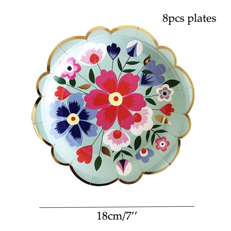 vaisselles à fleurs | Jetable Fleurie 4 Couleurs