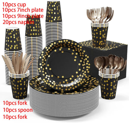 Vaisselles jetables noirs | Elegance Or