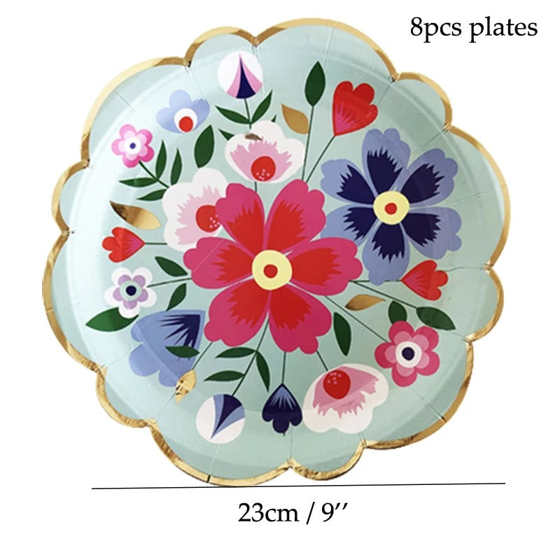 vaisselles à fleurs | Jetable Fleurie 4 Couleurs