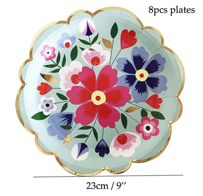 vaisselles à fleurs | Jetable Fleurie 4 Couleurs