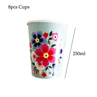 vaisselles à fleurs | Jetable Fleurie 4 Couleurs
