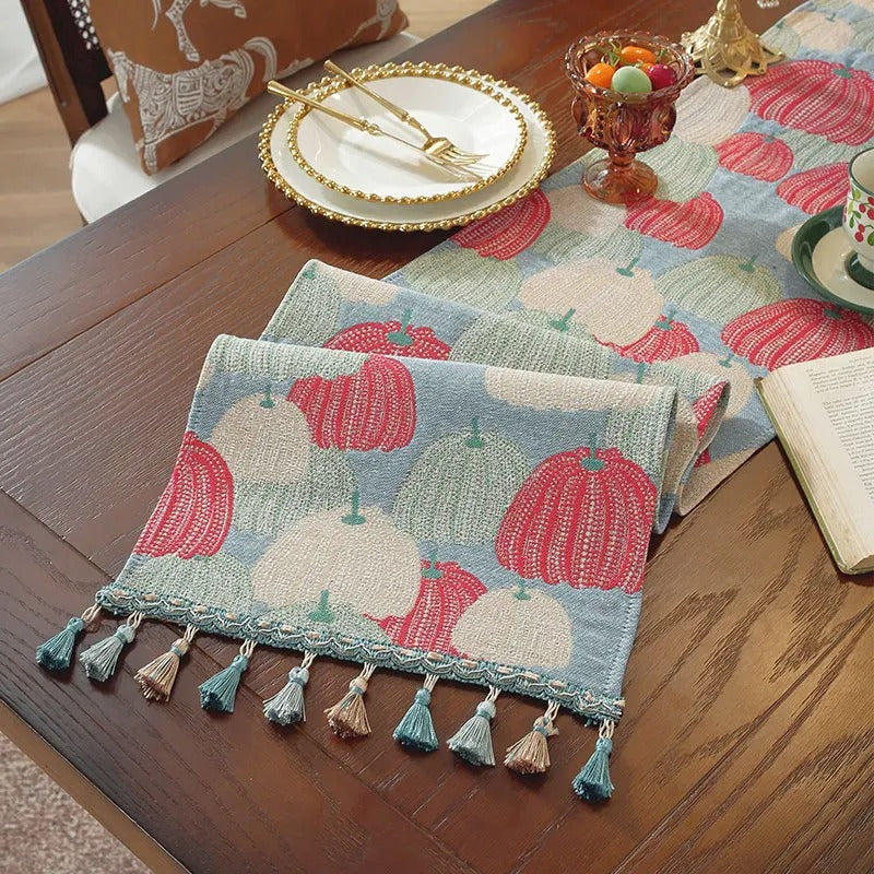 Chemin de table jacquard | Pompons Artisanaux