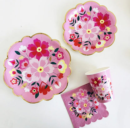 vaisselles à fleurs | Jetable Fleurie 4 Couleurs