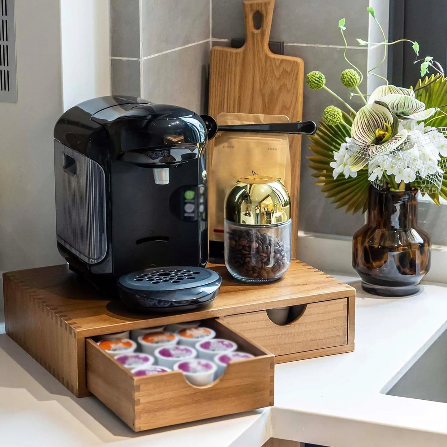 Boite à Café en Bois | Rangement Capsules et Support