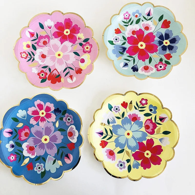 vaisselles à fleurs | Jetable Fleurie 4 Couleurs