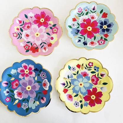 vaisselles à fleurs | Jetable Fleurie 4 Couleurs