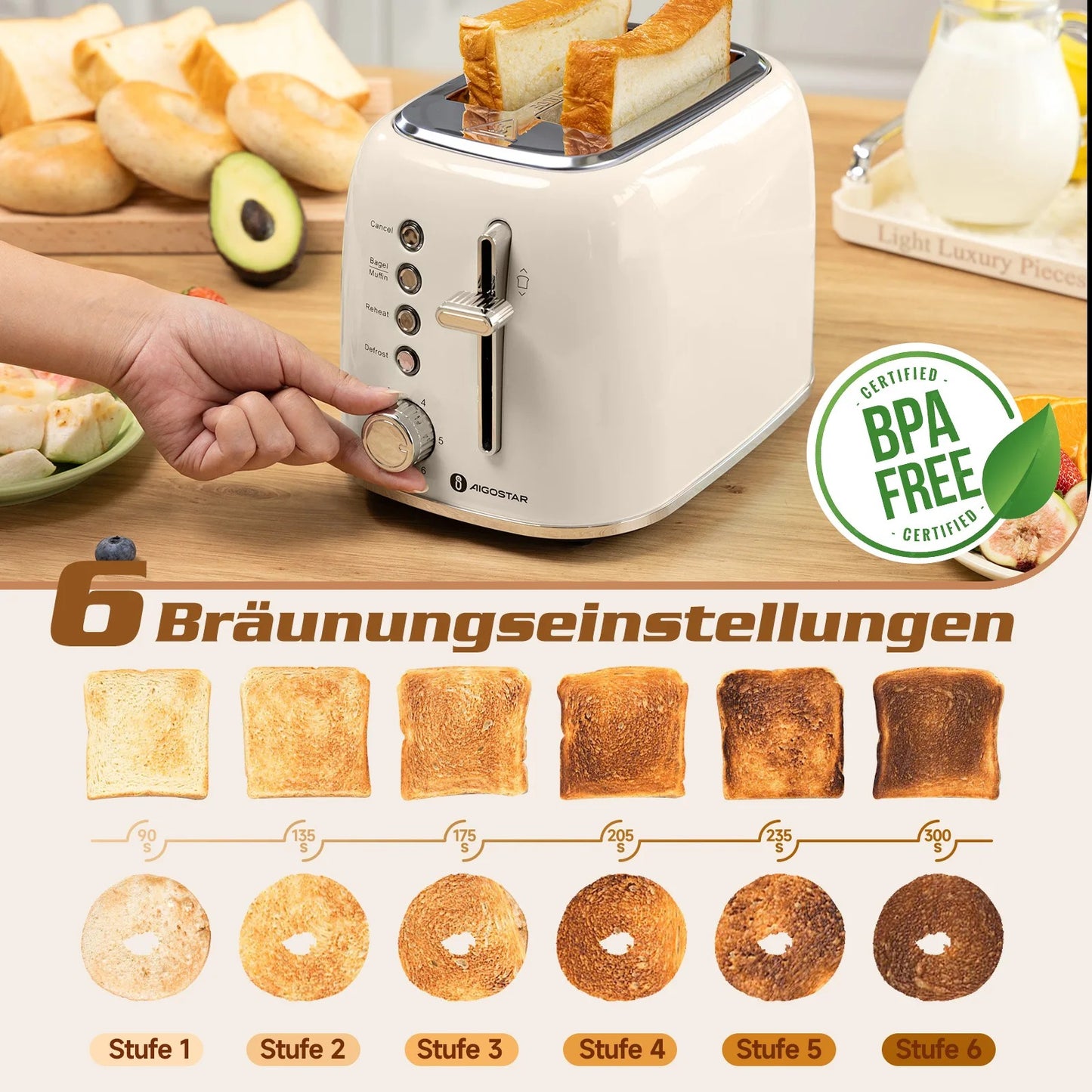 Grille pain rétro | Crème élégant 6 niveaux