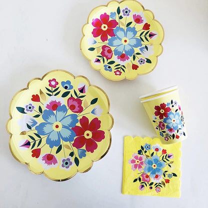 vaisselles à fleurs | Jetable Fleurie 4 Couleurs
