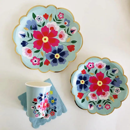 vaisselles à fleurs | Jetable Fleurie 4 Couleurs