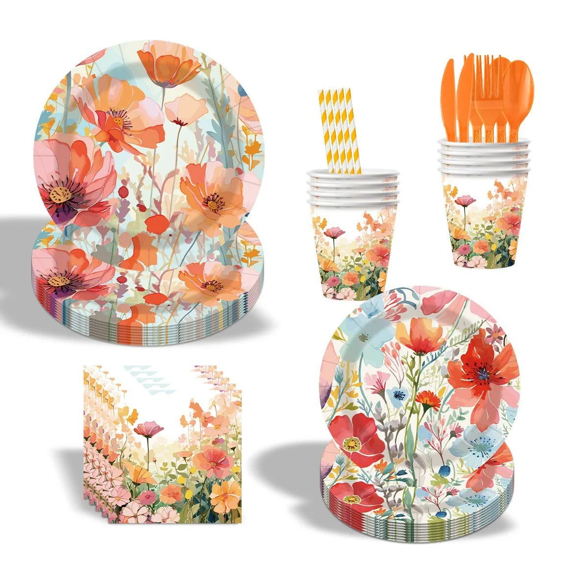 Ensemble de vaisselles jetables printemps | Floralys