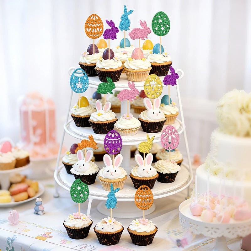 Décoration gâteau pâques | 24 piques bambou lapins œufs