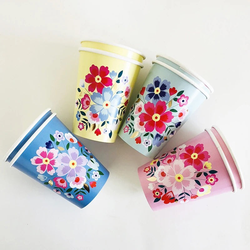 vaisselles à fleurs | Jetable Fleurie 4 Couleurs