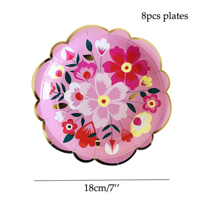 vaisselles à fleurs | Jetable Fleurie 4 Couleurs
