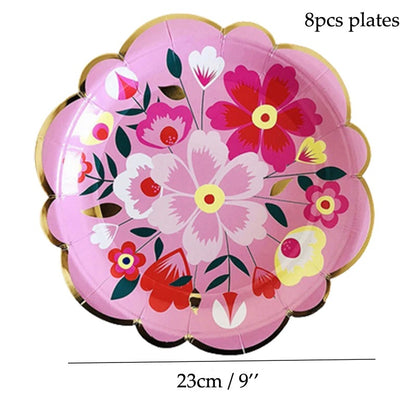 vaisselles à fleurs | Jetable Fleurie 4 Couleurs