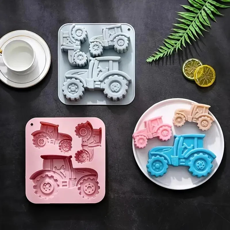 Moule 3 tracteurs rose et bleu